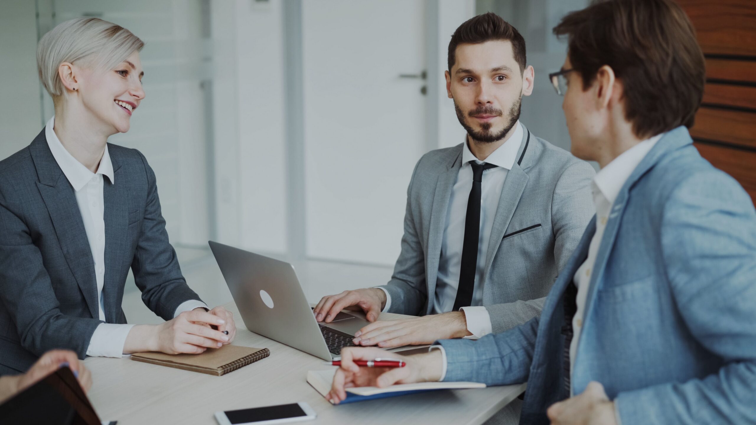 Employees in a meeting.